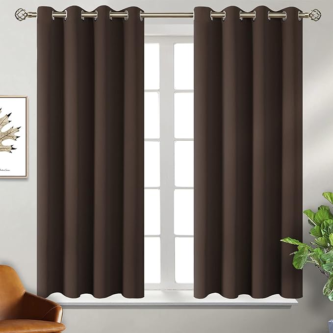 BGment Brown Blackout Curtains 54 Inch Length 2 Panels Set, Grommet Thermal Insulated Room Darkening Curtains for Bedroom, Each 46 x 54 Inch