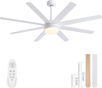 YUHAO 62 Inch White Ceiling Fan with Light and Remote Control.Noiseless,Dimmable,3CCT,6 Speeds Reversible, DC Ceiling Fans for Indoor or Covered Outdoor