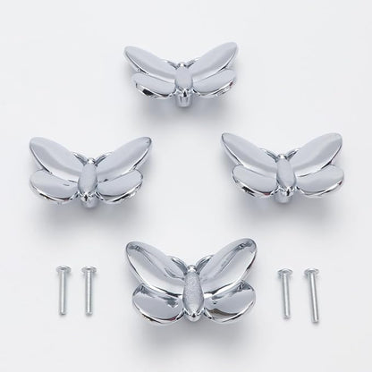 Silver Butterfly Drawer Knobs Kitchen Hardware for Cabinets Cute Animal Dresser Knobs Furniture Cupboard Handles Single Hole Cabinet Knobs 4 Pcs (Silver)