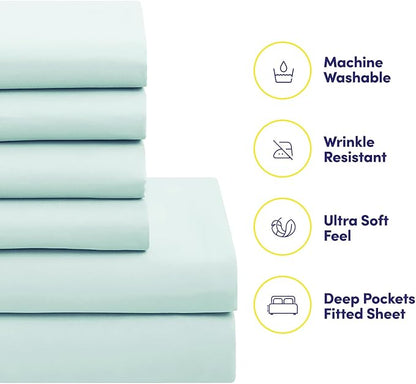 King Size Comforter Set with Sheets - 7-Piece Bedding Collection - 1 Comforter, 1 Fitted Sheet, 1 Flat, 4 Pillowcases - Deep Pocket - Soft & Breathable Premium Quality - Ideal for All Seasons, Aqua