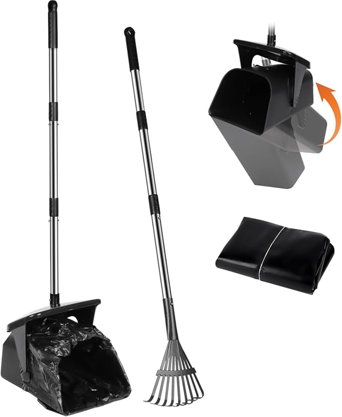 Dog Pooper Scooper with 20 Bag Attachment Long Handle Swivel Bin, Rake Heavy Duty Pooper Scooper for Large Medium Dogs Easy to Clean Poop Scooper for Yard, Grass, Gravel-Mewly Pet