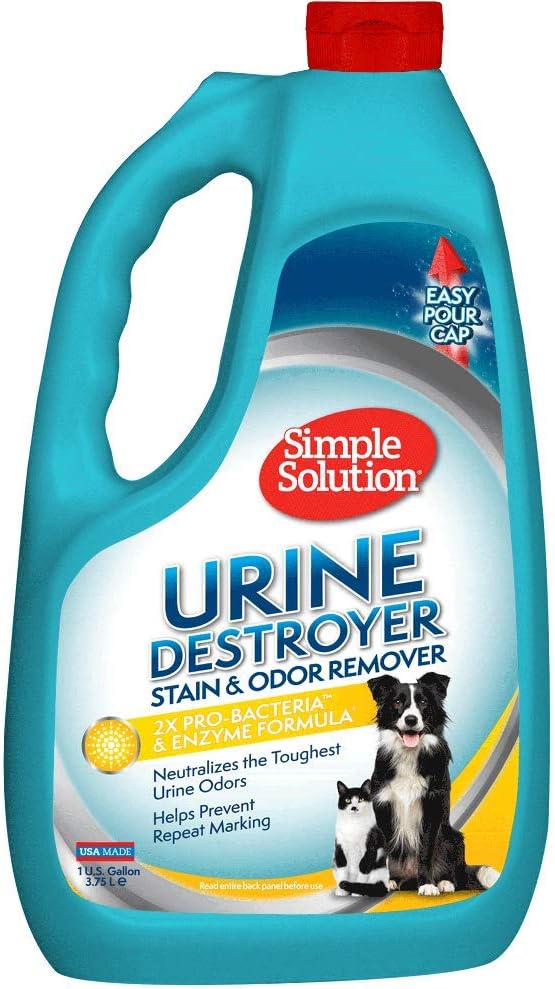 Simple Solution Urine Destroyer for Pets, Strong Odor, Enzyme Pet Odor Eliminator for Home, Floor Cleaner, Stain Remover for Cats & Dog Pee, Cat Urine Destroyer, Carpet Cleaner Spray, 1 Gallon-Mewly Pet