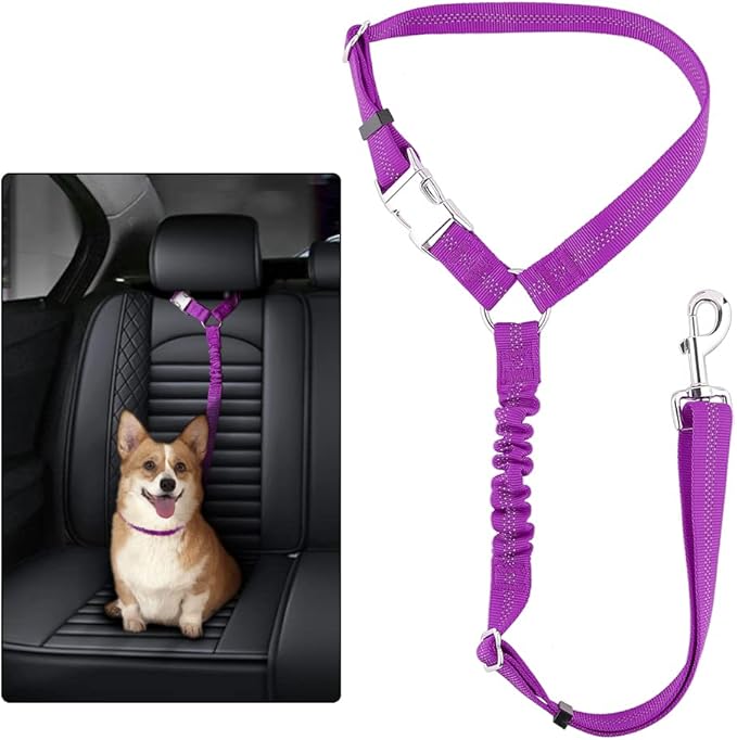 Plutus Pet Dog Seat Belt for Car Headrest, Reflective and Adjustable Restraint with Elastic Bungee for Safety, Vehicle Seatbelt Harness for Small Medium Large Dogs and Cats-Mewly Pet