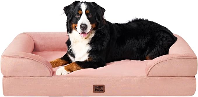 EHEYCIGA Orthopedic XL Dog Beds, Waterproof Memory Foam Dog Bed for Extra Large Dogs, Non-Slip Bottom and Egg-Crate Foam Big Pet Couch Bed with Washable Removable Cover, Dusty Pink-Mewly Pet
