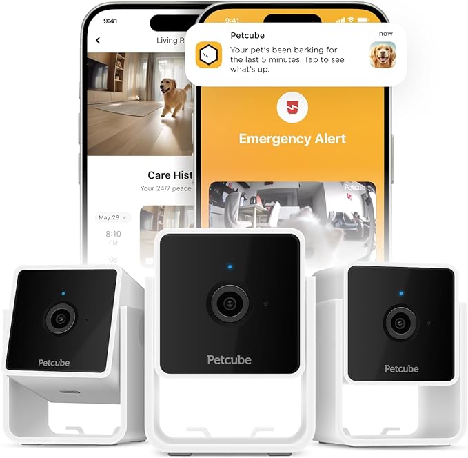 Petcube Cam The Pack of 3 | Indoor Wi-Fi Pet Security Camera with Phone App, 2-Way Audio and Video, Night Vision, 1080p HD Video and Smart Alerts-Mewly Pet