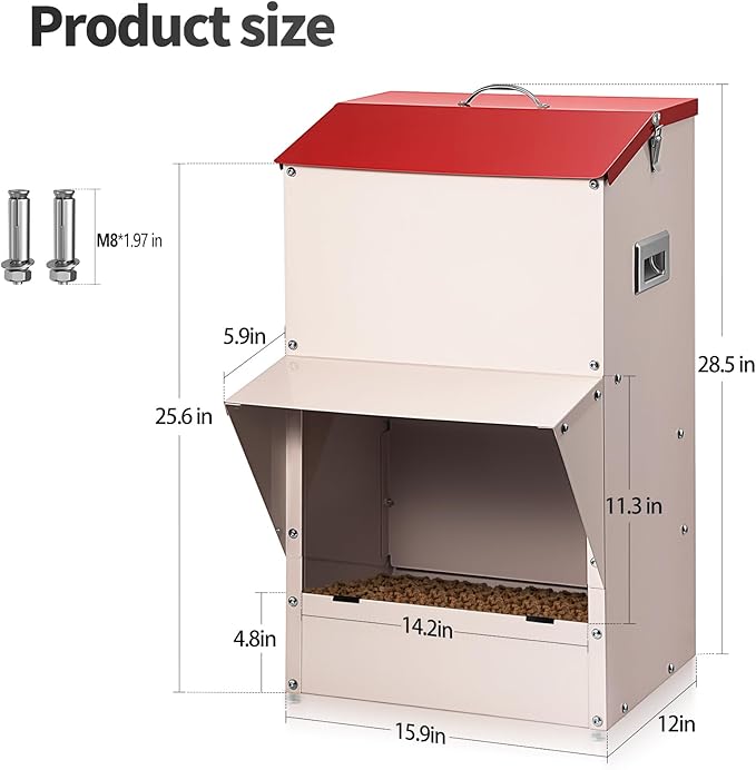 Automatic Dog Feeder Large Breed, 50 LB Capacity Outdoor Pet Food Dispenser, Powder-Coated Steel Gravity Dog Food Feeder with Clear Door, Wall Mountable, Weatherproof Self Feeders-Mewly Pet