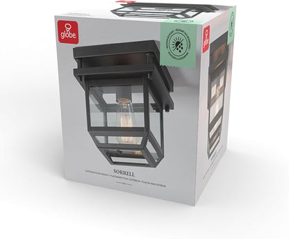 GLOBE Electric 44779 Sorrell 1-Light Outdoor Flush Mount Ceiling Light, Dark Bronze, Clear Glass Shade,Brown, Bulbs Not Included