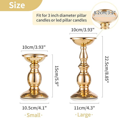 2 Pcs Gold Pillar Candle Holders, Gold Candlestick Most Ideal for 3" Pillar Candles, Gifts for Wedding, Party, Home, Spa, Reiki, Votive Candle (2 x S)
