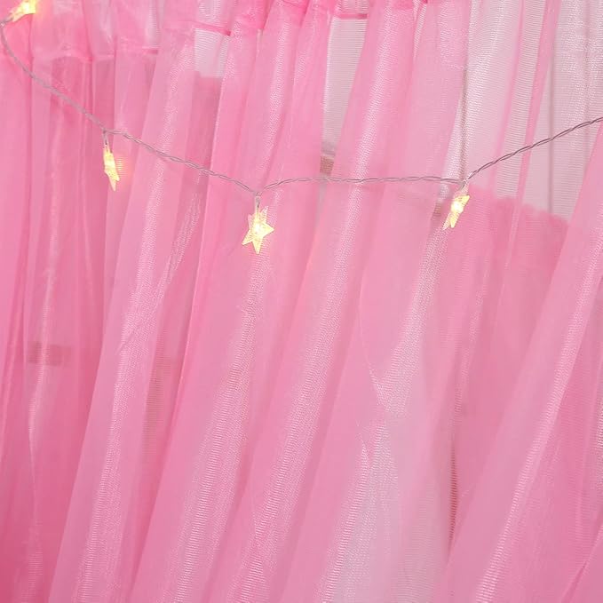 Akiky Bed Canopy Panels Canopy Bed Curtains with Lights for Girls Boys Adults,Home Decoration Set of 8 Panels (Full/Queen, Pink)