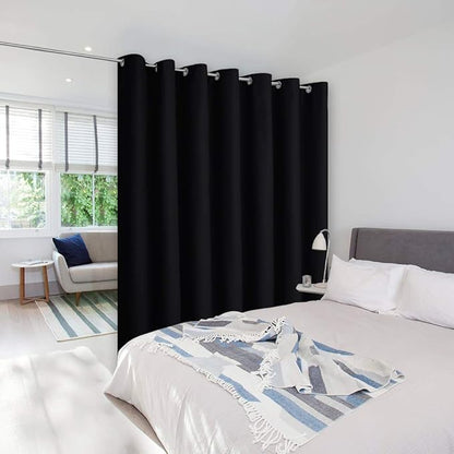 NICETOWN Room Separating Divider 132" Long, Room Divider Curtain Screen Partition, Function Thermal Blackout Patio Sliding Door Panel, Insulated Curtain, Black, 8.3ft Wide x 11ft Long