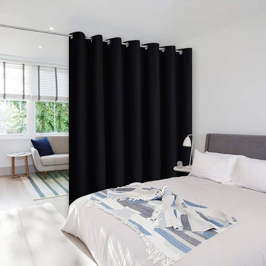 NICETOWN Room Separating Divider, Room Divider Curtain Screen Partition, Function Thermal Blackout Patio Door Curtain Panel, Sliding Door Insulated Curtain, Black, 8.3ft Wide x 12ft Long