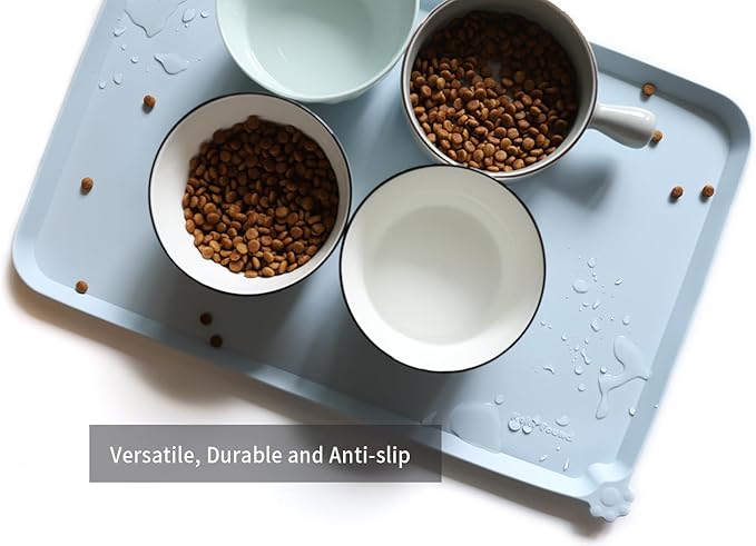 Hoki Found L Silicone Non Slip Pet Dog Cat Bowl Mats - Placemat - Feeding Mat - Waterproof - For Carpet - Frost-Mewly Pet