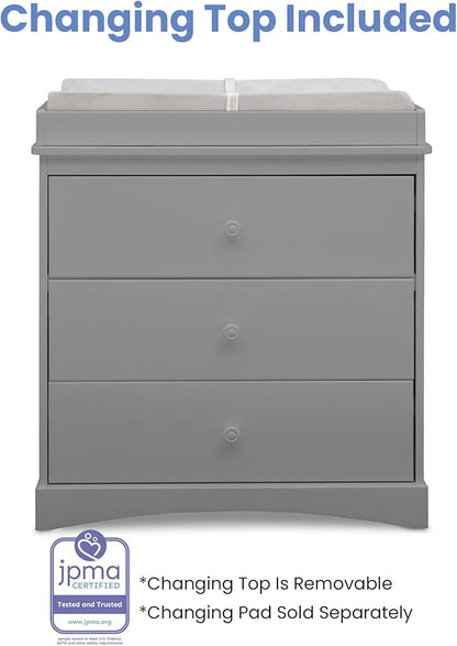 Delta Children Sutton 3 Drawer Dresser with Changing Top and Interlocking Drawers - Greenguard Gold Certified, Grey