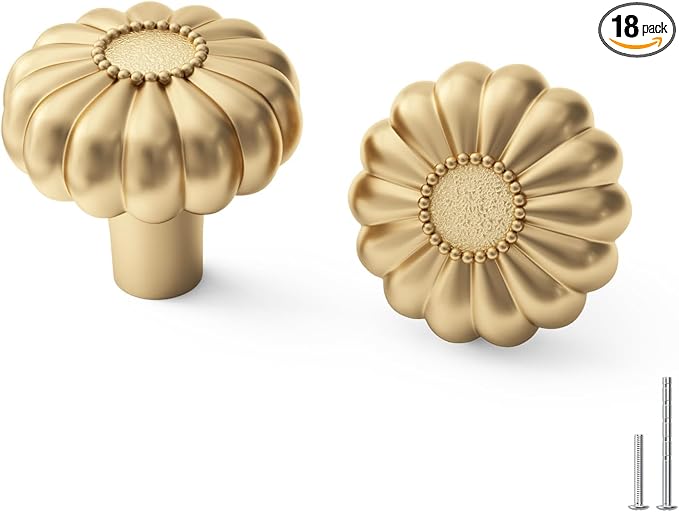 goldenwarm 18 Pack Gold Dresser Knobs for Drawer Knob for Cabinet Pulls Hardware Handle Brushed Brass Vintage Luxury Pull