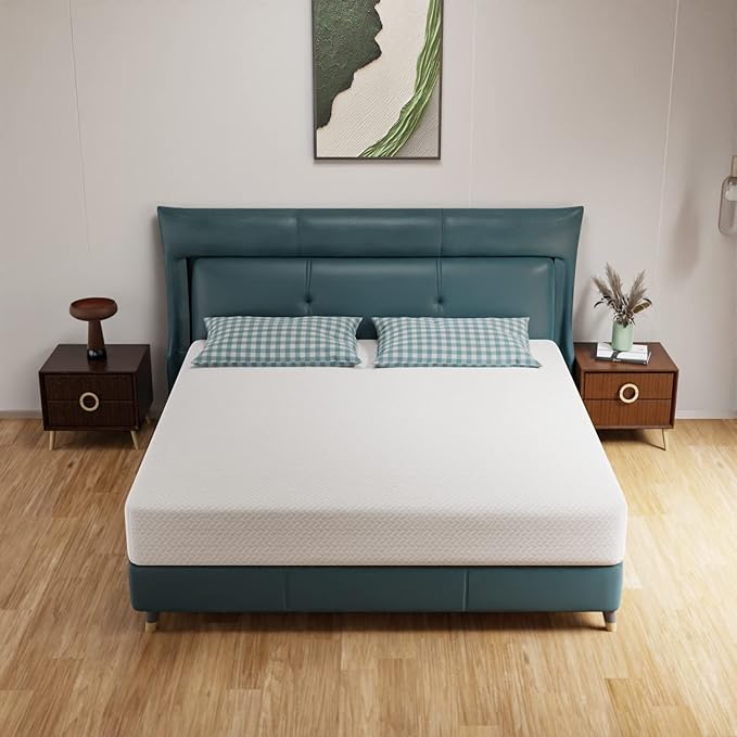 PayLessHere 10 Inch Mattress Green Tea Memory Foam Mattress CertiPUR-US Certified,Removable Soft Cover,Fiberglass Free,King mattresses for Bed Frame, Bunk Bed, Trundle, Daybed,White