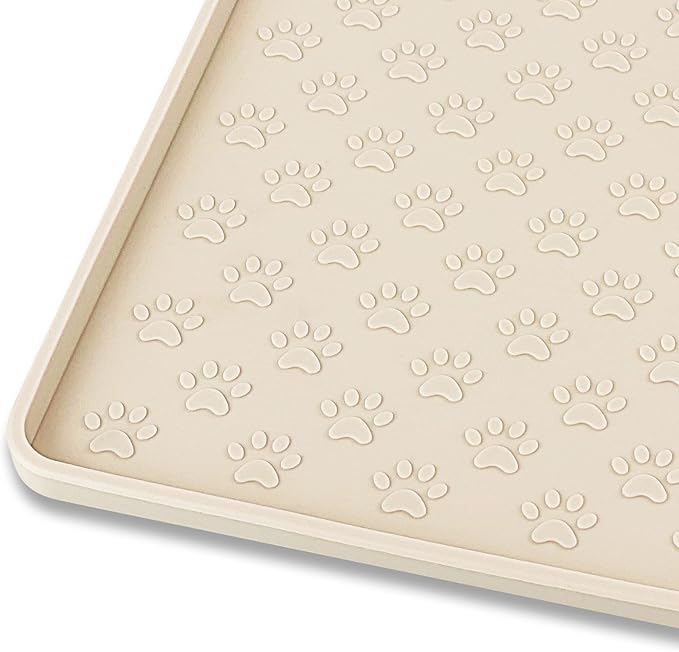 Ptlom Silicone Pet Placemat for Dog and Cat, Waterproof Anti-Slip Pet Feeding Bowl Mats for Food and Water, Small Medium Large Tray Mat Prevent Residues from Spilling to Floor, Beige, 31.5" 23.6"-Mewly Pet