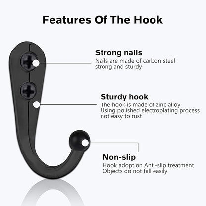 Coat Hooks-52 Pack Farmhouse Hooks with 104Pcs Screws, Black Decorative Rustic Coat Hooks Rack, Wall Mounted Single Prong Robe Hook, Vintage Organizer Hanging Wire Hook Clothes Hanger