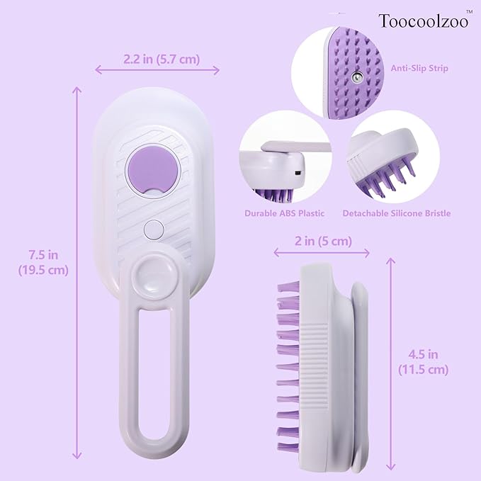 3-in-1 Cat Steam Brush, Rechargeable Cat Brush with Steam, Spritz Defur Comb for Dogs, Spritz Defur Comb for Cats (Purple)-Mewly Pet