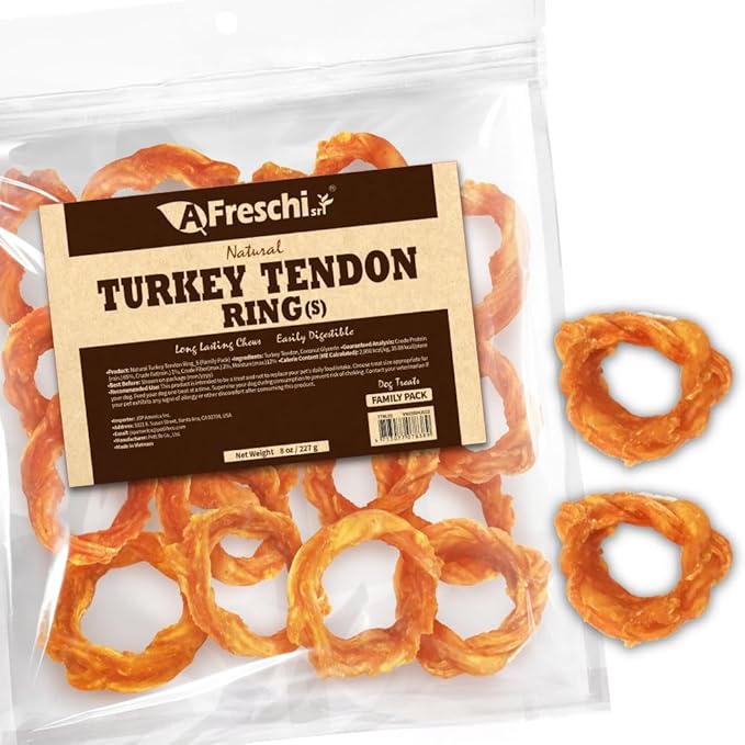 Afreschi Natural Turkey Tendon Ring (S) 8 oz, for Small Breeds, USA-Sourced Turkey Tendon, All Natural Puppy Chew, Hypoallergenic, Rawhide Alternative-Mewly Pet