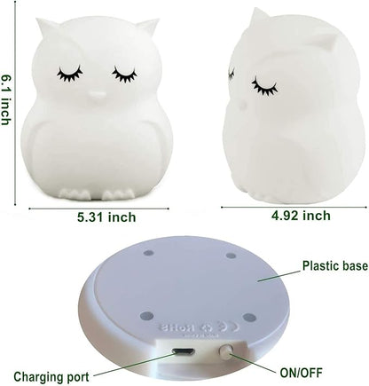 Animal-Shaped Big Night Light for Children/Adults, Rechargeable LED Soft Silicone (BPA Free) Bedside Lamp, Adjustable Brightness and 9 Colors by Touch Control & Remote Control (Big Owl)