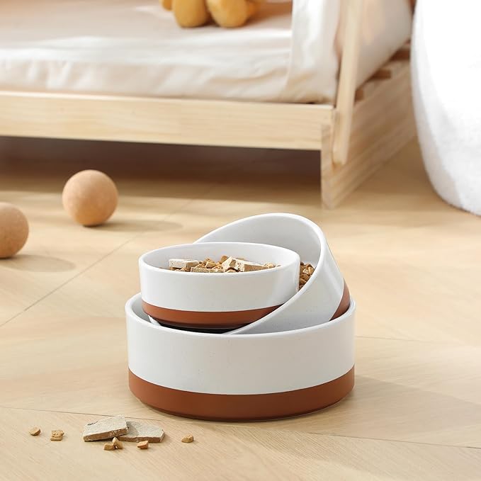 MALACASA Dog Bowls, Ceramic Dogs Bowls with Wood Stand Non-Slip, 6 Cups or 58 oz Capacity Dog Water Food Bowl Glaze Matte Weighted Non-Slip Pet Bowl for Large Dogs (L-6 Cups)-Mewly Pet