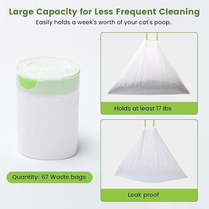 67 Count Cat Litter Bags for Pet Pura MAX Self-Cleaning Litter Box, Drawstring Kitty Liners for Automatic Waste Drawer Bin, Disposable Replacement Poop Trash Bag, Durable Leak-proof - 21 * 15.7 "-Mewly Pet