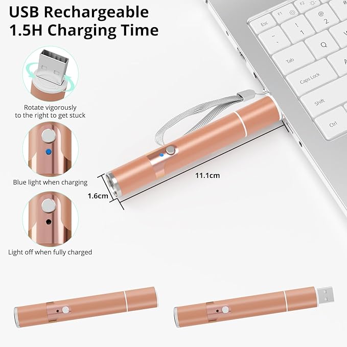 TBTeek Cat Toys for Indoor Cats, 2 Pieces, Rechargeable, 7 Adjustable Patterns, Interactive Kitten Pet Dog Red Dot Chase Light Toy for Cats Fun Playing Exercise(Rose Gold)-Mewly Pet