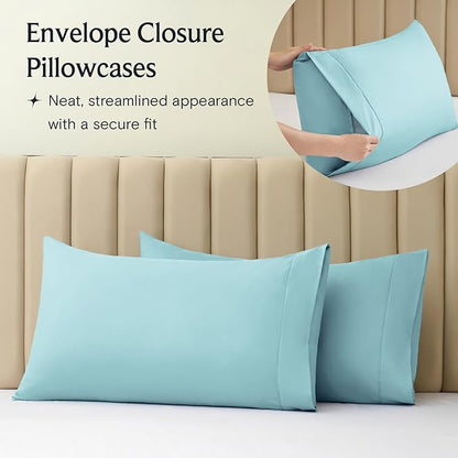 LuxClub 5 PC Split King Sheet Set, Breathable Luxury Bed Sheets, Deep Pockets Wrinkle Free Cooling Sheets Machine Washable Hotel Bedding Silky Soft - Aqua Split King