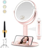 Makeup Mirror with Lights, Double Sided 1x/20x Magnifying Mirror with Light, Rechargeable 3 Color Lights and Adjustable Brightness, 360° Rotation Detachable Comes with Tweezer(Pink)