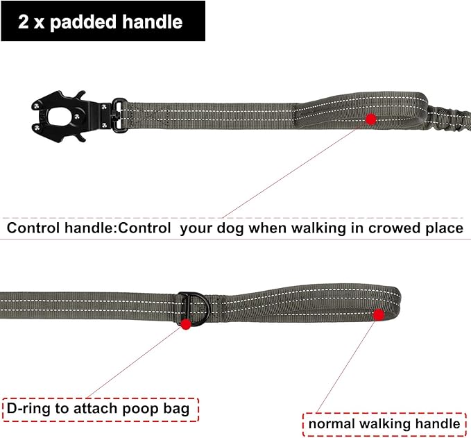 ICEFANG Tactical Dog Leash,K9 Training Walking Bungee Lead with 2 Control Handle,Heavy Duty Quick Release Metal Clasp,for Medium Large Breed (Reflective Green, 6 FT)-Mewly Pet