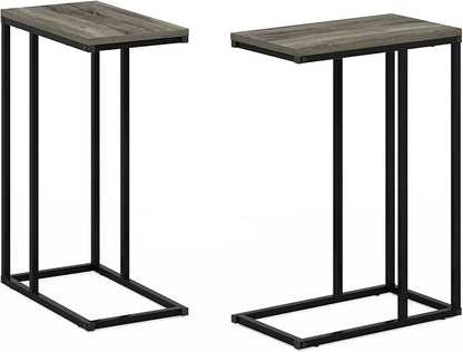 Furinno CAMNUS Side Table Set of 2, C-Shape Sofa End Table for Couch, Metal Frame Night Stand, Bedside Table, for Living Room, Bedroom, French Oak Grey