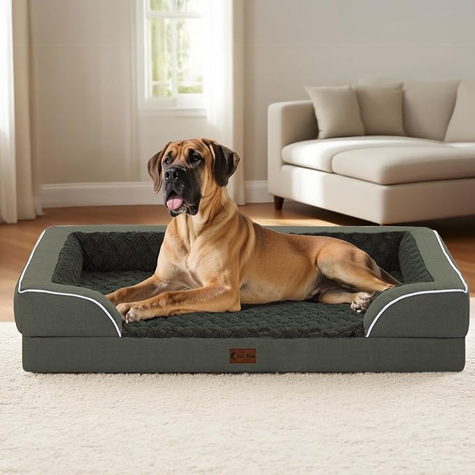 Orthopedic XL Dog Bed for Extra Large Dogs, Waterproof Memory Foam Dog Beds with Sides, Non-Slip Bottom and Egg-Crate Foam Big Dogs Beds with Removable Washable Cover(X-Large,Dark Green)-Mewly Pet