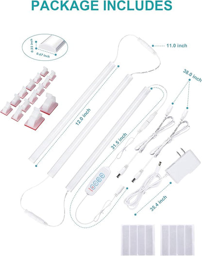 JUSJUBR Under Cabinet Lighting Plug in, 3 Pcs 12 Inch 3 Color Temperature Under Counter Lights for Kitchen, Dimmable Led Under Cabinet Lights with Memory Function for Closet, Desk