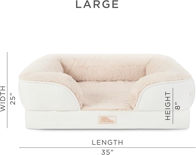 TOWN & COUNTRY EVERYDAY CuddleTown Comfy Solid Bolster Sofa Pet Bed, Supportive & Calming Egg Crate Foam, Non-Slip Bottom, Machine Washable Cover, Cream, Large 35"x25"x8"-Mewly Pet