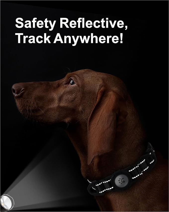 TagME Airtag Dog Collar,Waterproof Reflective Pet Collar with Airtag Holder,Soft Padded and Double D-Rings for Extra Large Dogs,Black-Mewly Pet