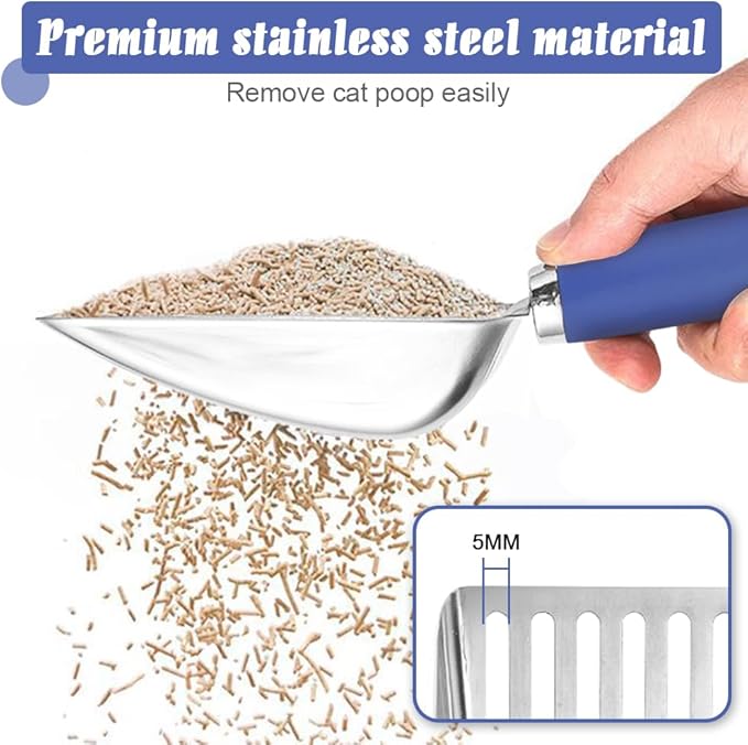 Cat Litter Scoop -Stainless Steel Metal Cat Litter Scoop-Sturdy Mesh Scooper - Mesh Shovel-Easy to Clean - Suitable for Cat Litter Box -Navy Blue-Mewly Pet