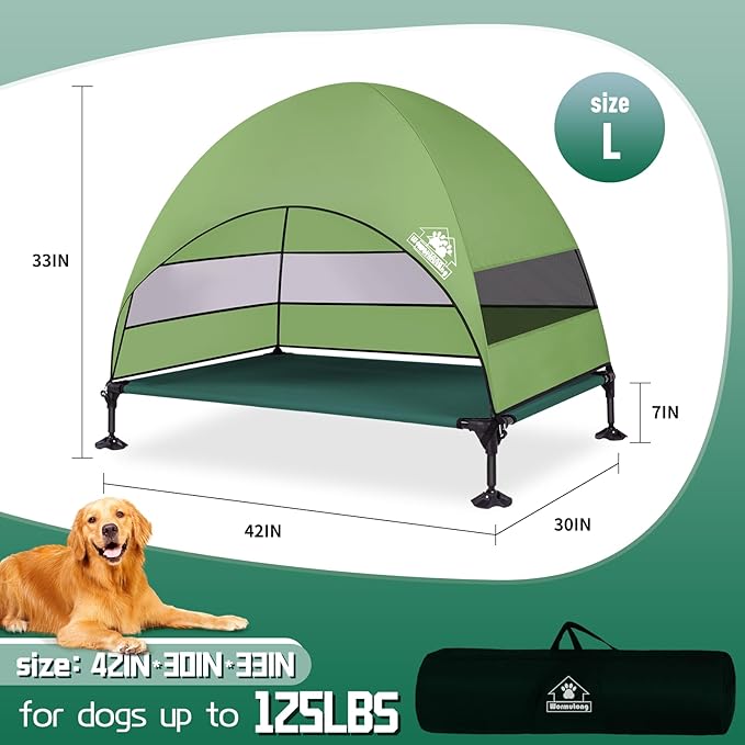 Elevated Outdoor Dog Bed with Canopy & Adjustable Feet - Larger Shade for Camping, Backyard & Patio-Mewly Pet