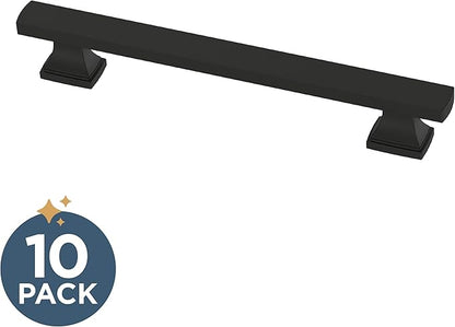 FRANKLIN BRASS Tiered Foot (10-Pack) Cabinet Handles 5-1/16" Hole Center Pulls | Matte Black Hardware Kitchen Door, Drawers, Dressers, Furniture P49574C-FB-B