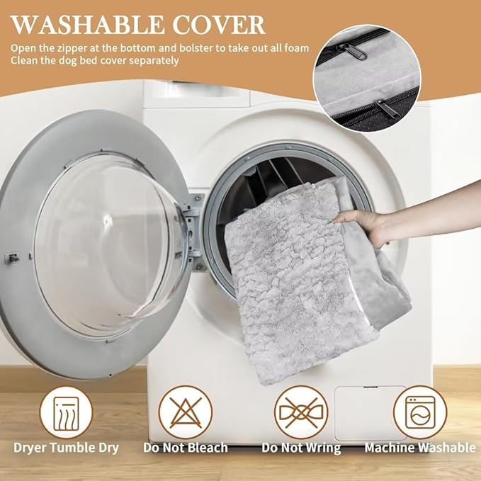 Comfort Expression XXL Orthopedic Foam Dog Bed for Extra Large Dogs, Waterproof Orthopedic Dog Beds, Washable Dogs Sofa Beds with Removable Cover & Non-Slip Bottom(XX-Large,Grey White)-Mewly Pet