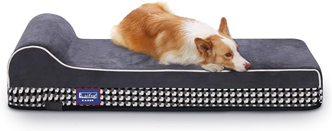 Laifug Orthopedic Memory Foam Extra Large Dog Bed with Pillow and Durable Water Proof Liner & Removable Washable Cover & Smart Design (Large (46"x28"x8"), Black and White Plaid)-Mewly Pet
