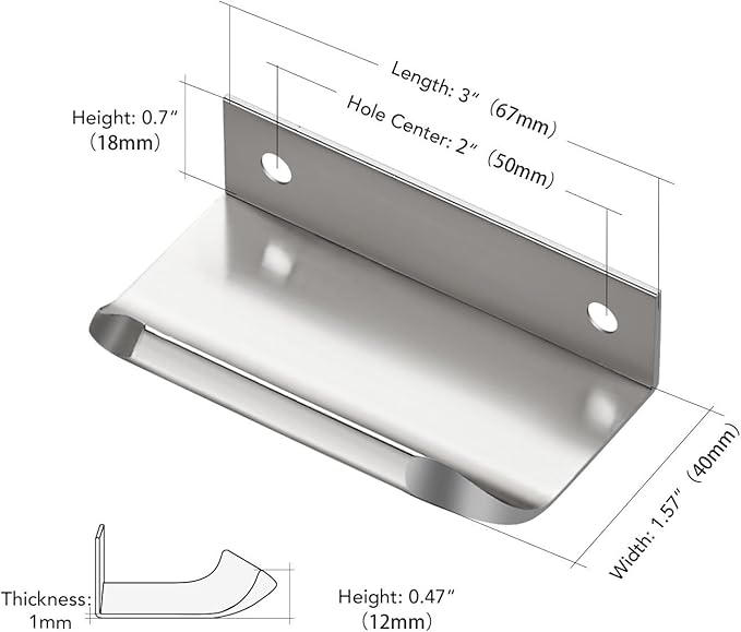 Ravinte Hardware 10 Pack Silver Cabinet Handles, 3 Inch (76mm) Finger Edge Pulls, 2 Inch Hole Center, Finger Pulls for Cabinets