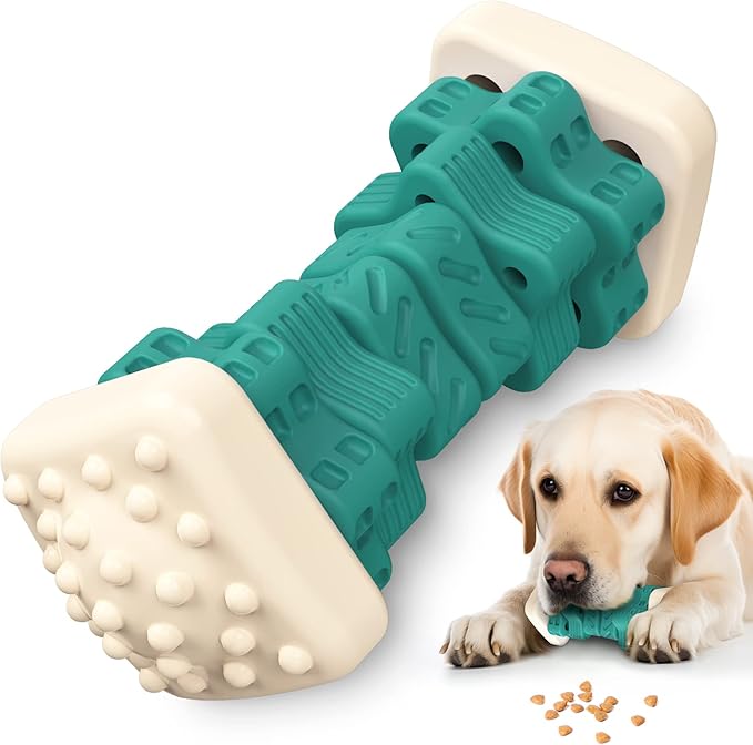 Pceotllar Indestructible Dog Chew Toys, Interactive Puzzle Toys with Beef Flavor, Safe Rubber for Aggressive Chewers - Large, Medium, Small Dogs - Green-Mewly Pet