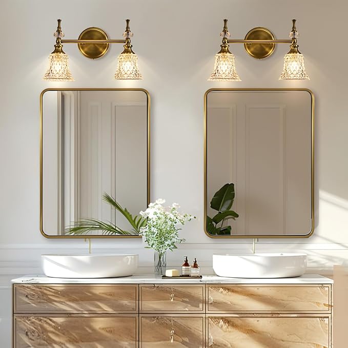 ANDY STAR 24x32 INCH Gold Bathroom Mirror, Brushed Brass Mirror, Rounded Rectangle Mirrors, Anti-Rust SUS304, Tube Metal Framed, 1’’ Deep Wall Mounted Vertically/Horizontal