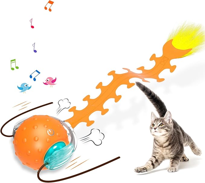 Interactive Cat Toys for Indoor Cats, Fast Rolling Cat Ball with Centipede Tail, Birds Chirping Touch Activated Automatic Kitten Toy, Rechargeable Toys for Cats to Keep Them Busy-Mewly Pet