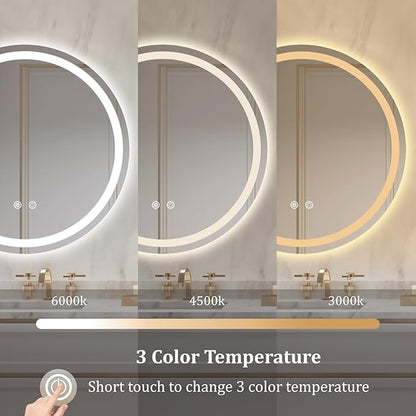WallBeyond LED Bathroom Mirror with Lights, 28'' Round Light Up Bathroom Mirror for Wall with Front and Backlit, Anti Fog Led Mirror for Bathroom, 3 Colors and Dimmable Light
