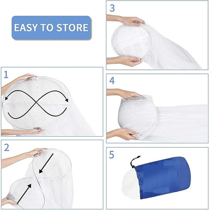 Mosquito Net for Bed, Large White Bed Canopy for Girls, Hanging Bed Net, Ideal for Bedroom Decorative, Travel with Storage Bag (Round)