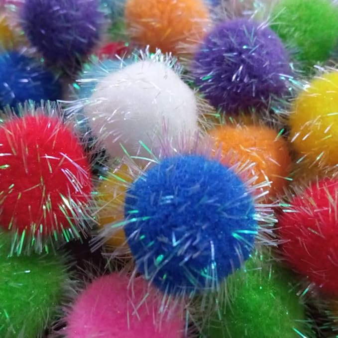 30 Pieces 1.6 inches Sparkle Pom Pom Balls for Cat - Interactive Glitter Balls, Multicolor, Best as Kitten Play Toys-Mewly Pet