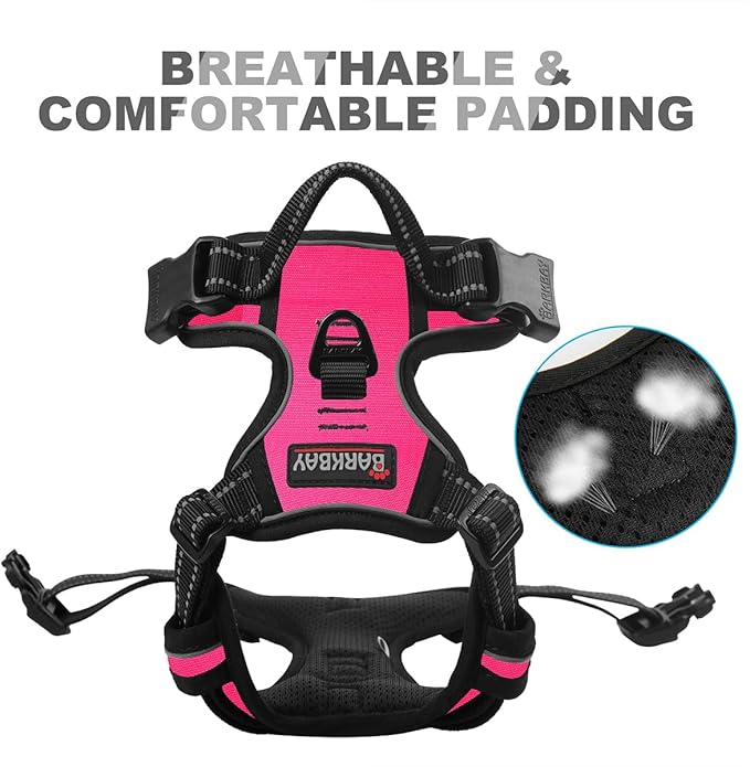 BARKBAY No Pull Dog Harness Front Clip Heavy Duty Reflective Easy Control Handle for Large Dog Walking(Pink,XL)-Mewly Pet