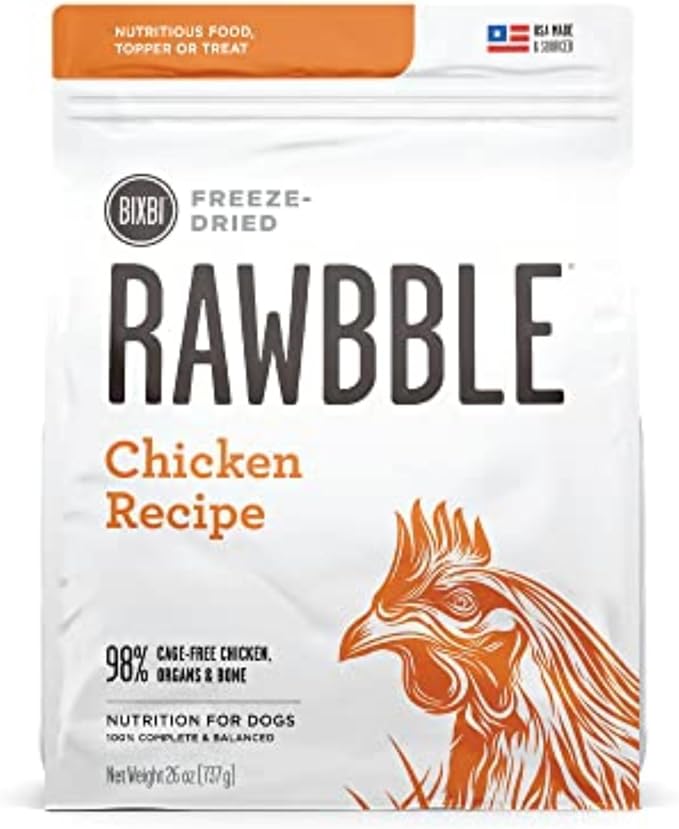 BIXBI Rawbble Freeze Dried Dog Food, Chicken Recipe, 26 oz - 98% Meat and Organs, No Fillers - Pantry-Friendly Raw Dog Food for Meal, Treat or Food Topper - USA Made in Small Batches-Mewly Pet