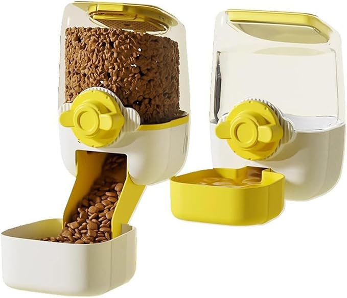 Pet Hanging Automatic Feeders Drinking Bowls，Gravity Rabbit Feeder and Water Set，Cage Cat Food Bowl Feeding Station for Puppy Kitten Chinchilla Hedgehog Guinea Pig Ferret (Yellow-Water)-Mewly Pet